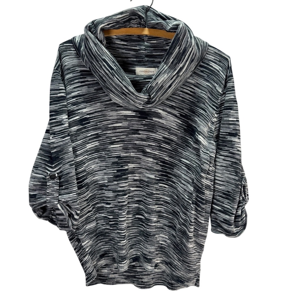 Covington Pullover Sweater Womens XL Black Space Dye Cowl Neck Roll Tab Sleeves